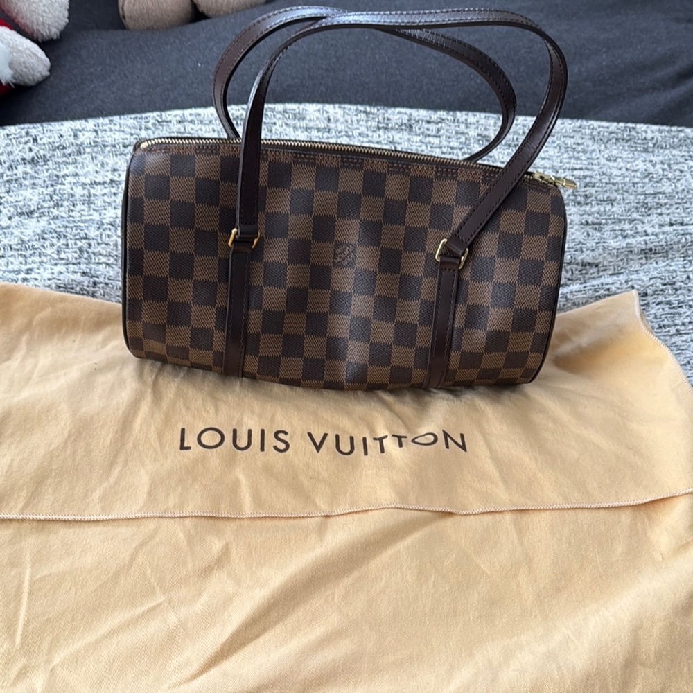 Louis Vuitton Brown Checkered Shoulder Bag with Leather Handles
